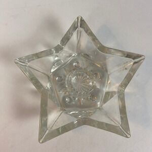 Vintage Clear Glass Star Candle Holders Pair Taper Stick Celestial Decor Set 2